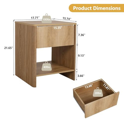 Mid Century Modern Night Stand with Drawer, Boho Nightstand for Bedroom, Small End Table with Storage, Living Room/Bed Side Table with Drawer for Small Spaces, Fluted Cabinet Wood Nightstand - color: Natural