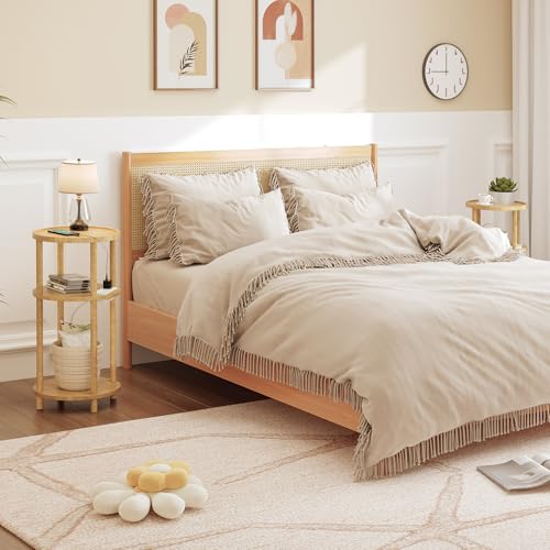 HOOBRO Set of 2 Small Round Side Tables with Charging Station, 3-Tier Round Bamboo End Tables, Easy Assembly, for Living Room, Bedroom, Apartment, Natural YL152UBZP201 - color: Natural