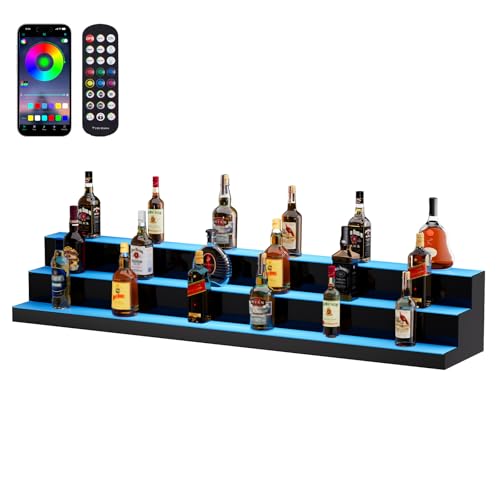 VEVOR LED Lighted Liquor Bottle Display Shelf, 3 Tiers 60 Inches, Supports USB, Illuminated Home Bar Shelf with RF Remote & App Control 7 Static Colors 1-4 H Timing, Acrylic Light Shelf - size: 3 Step 60 Inches