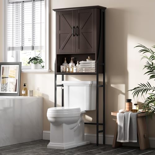 Over The Toilet Rack for Bathroom, Over The Toilet Storage Cabinet, Over Toilet Bathroom Organizer with Double Barn Doors Space Saver Rack Above Toilet Storage Cabinet (Espresso) - color: Espresso
