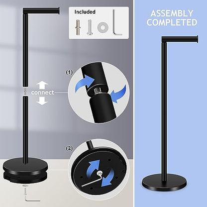 TACGEA Toilet Paper Holder Stand, Bathroom Toilet Paper Roll Holder Stainless Steel Free Standing, Storage for 4 Rolls of Paper, Black Set of 2 - color: 2 Pack Matte Black
