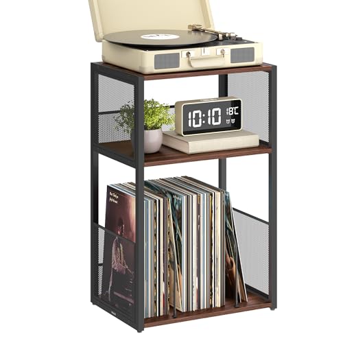 VASAGLE Record Player Stand, 3-Tier Side Table, Vinyl Record Storage up to 100 Albums, End Table for Living Room, Bedroom, Natural Walnut ULET275K02 - color: Natural Walnut