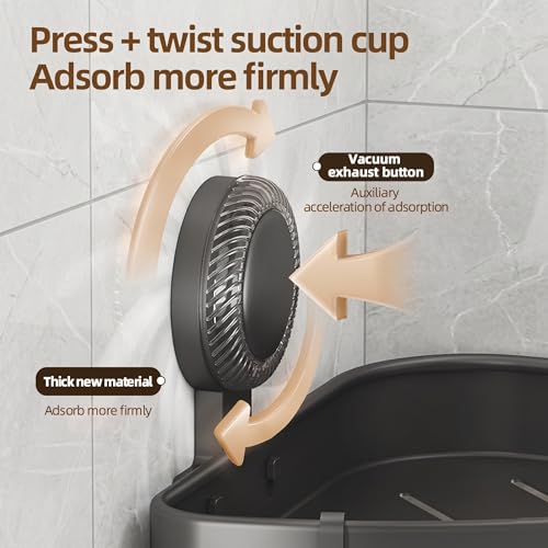2 Pack Corner Shower Caddy Suction Cup, Space Aluminum No Drill Bathroom Organizer Shelves, Rustproof Triangle Corner Shower Shelf for Inside Shower, Damage-Free Removable Shampoo Holder