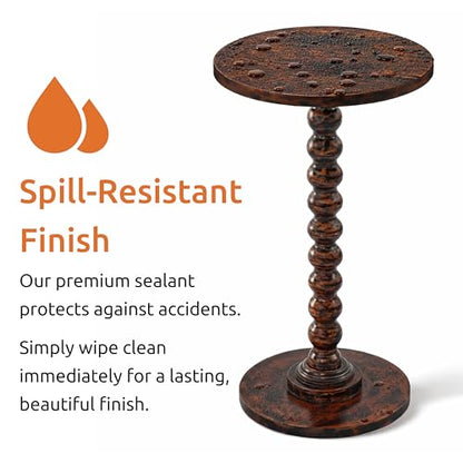 Solid Wood Round Side Table for Living Room, Bedroom and Office — Handcrafted 22-Inch End Table, Bedside Nightstand, Accent Table for Small Spaces with Tool-Free Assembly- Rustic Brown - color: Rustic Brown