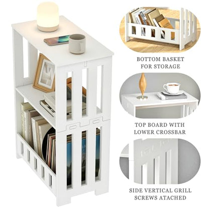 HAYOFAMY 3 Tier Side Table Night Stand White | Narrow End Table, Small Bookcase Bookshelf, Simple Bedside Table Storage Rack for Bedroom, Living Room, Office, Bathroom