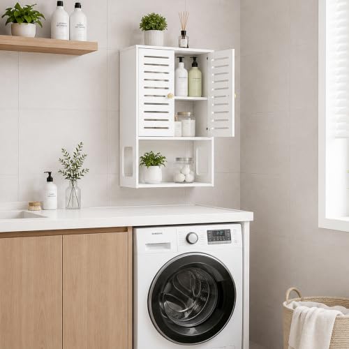 4-Tier Wall Bathroom Storage Cabinet, 15.7" Wx22.4 H | White, 7.9" Deep, with Open Shelf, Space-Saving, Rack, Holder, for Kitchen, Entryway, Laundry, Easy to Assemble - size: 7.9" D x 15.7" W x 22.4" H
