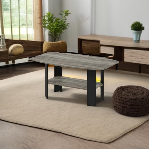Furinno Simple Design Coffee Table, French Oak Grey/Black - color: French Oak Grey/Black, size: Coffee Table