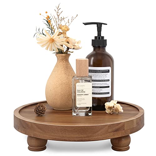 EOSAHR Wooden Riser for Display : Farmhouse Pedestal Stand for Your Kitchen Counter & Home Decor - Chic Round Waterproof Bathroom Trays for Soap, Plants, Jewelry, Perfume (Acacia Wood) - color: Acacia