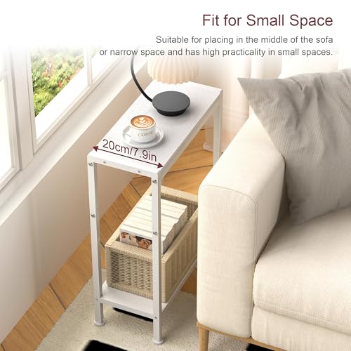 Narrow Side Table for Small Space, 2-Tier Slim End Table, Thin Nightstand, Skinny Snack Couch Table, Sofa Bedside Table, Tall Plant Stand in Living Room, Bedroom, Study, Kitchen and Balcony (White) - color: White, size: 2-Tier (7.9''D*17''W*22.8''H)