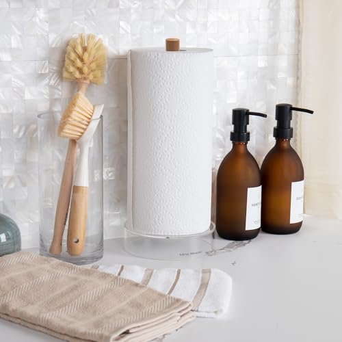Mind Reader Paper Towel Holder, Kichen Storage, Countertop Organizer, Caddy, Kitchen, Acrylic, 6"L x 6"W x 14.65"H, Brown - style: Paper Towel Holder
