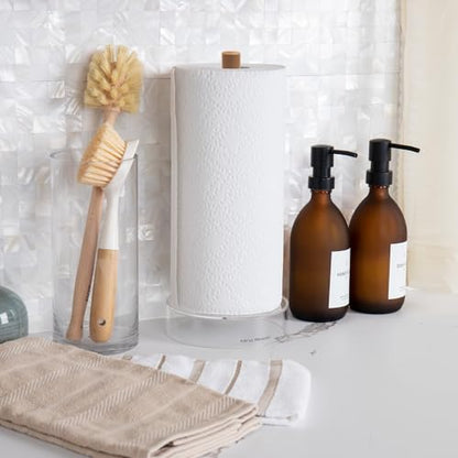 Mind Reader Paper Towel Holder, Kichen Storage, Countertop Organizer, Caddy, Kitchen, Acrylic, 6"L x 6"W x 14.65"H, Brown - style: Paper Towel Holder
