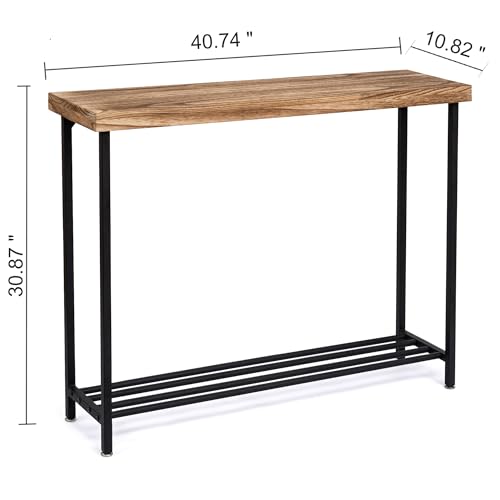 Acovy Industrial Solid Wood Console Table, 2 Tier Entryway Table with Storage Shelves, Narrow Sofa Table for Living Room, Hallway, Foyer, Entryway, Rustic Brown