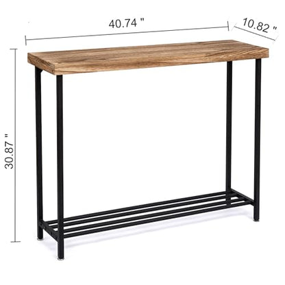 Acovy Industrial Solid Wood Console Table, 2 Tier Entryway Table with Storage Shelves, Narrow Sofa Table for Living Room, Hallway, Foyer, Entryway, Rustic Brown