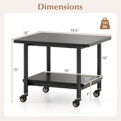 GOFLAME Under Desk Printer Stand, 2-Tier Mobile Printer Table with Storage Shelf, Metal Frame, Rolling Printer Cart Holder Storage Rack with Lockable Wheels for Home Office, Black - color: Black