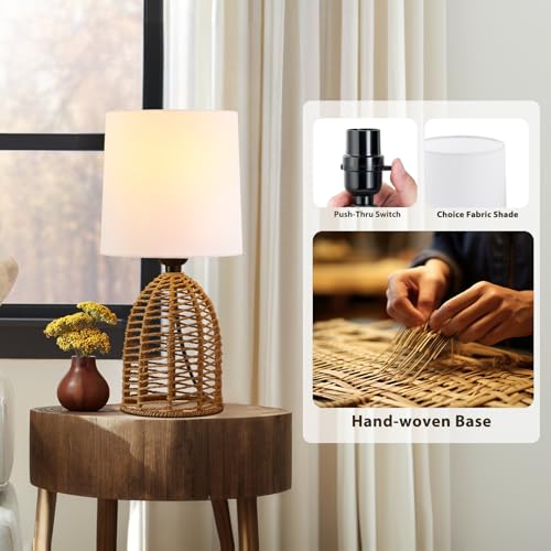 EJIAXIN Rattan Lamp Boho Lamps Set of 2-13.75" Mini Farmhouse Table Lamp Rustic End Table Decorative Small Lamps for Small Spaces Bedroom Nightstand Living Room Reading Desk Side Table Lamp - style: Rustic