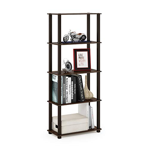 Furinno TURN-S-TUBE Book Shelf, 5-Tier Toolless Storage Shelves with Square Tubes, Shelving Unit for Organization and Storage for Living Room, Home Office, Walnut - color: Walnut/Brown, size: 5-Tier Square Tube