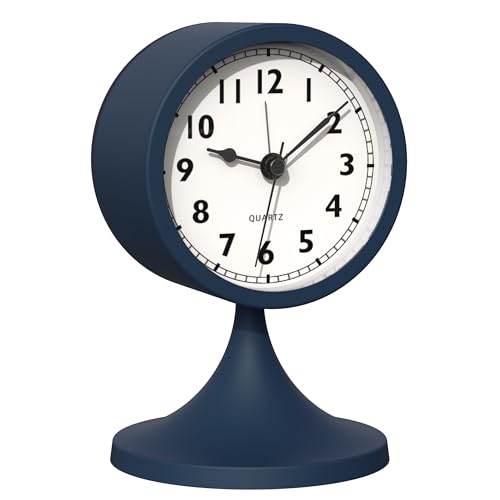 AYRELY® 3" Cute Analog Alarm Clock,Small Retro Table Clock Battery Operated,Slient Metal Desk Clock with Light for Living Room Decor,Bedroom,Bedside,Shelf (Navy Blue) - color: Navy Blue