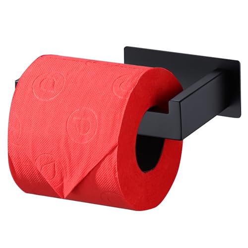 LANC Self-Adhesive Toilet Paper Holder, Matte Black Toilet Tissue Holder Wall Mounted for Bathroom Kitchen Stick On Paper Roll Holder with No Drilling Rustproof Stainless Steel, Left Rod A8307MB-LF - color: Matte Black, size: Left Hand(Adhesive)