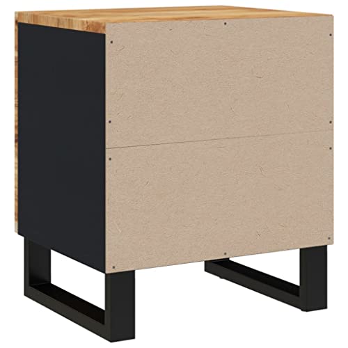 Bedside Cabinet Set of 2, Industrial Nightstand with Solid Acacia Wood Top and Matte Black Metal Frame, Modern End Table for Bedroom Storage, 18.1 Inch Height - size: Medium