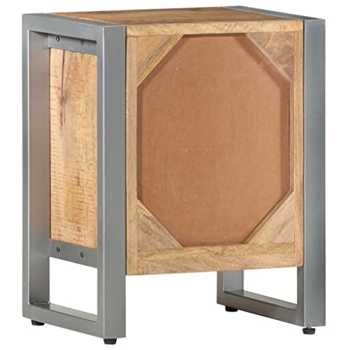 Industrial Nightstand 11.8 x 15.7 x 19.7 in Rough Mango Wood Brown Bedside Cabinet with Iron Frame No Assembly Needed for Bedroom and Living Room