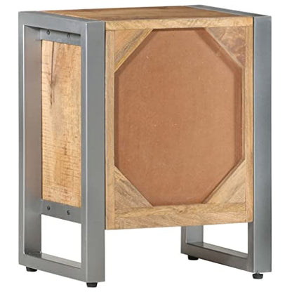Industrial Nightstand 11.8 x 15.7 x 19.7 in Rough Mango Wood Brown Bedside Cabinet with Iron Frame No Assembly Needed for Bedroom and Living Room