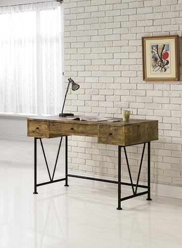 Coaster Home Furnishings Analiese Rustic 47-Inch 3-Drawer Home Office Computer Writing Desk Study Table with Storage Engineered Eco-Friendly Wood Look Laminate Sturdy Steel Rustic Nutmeg 801541 - color: Rustic Nutmeg