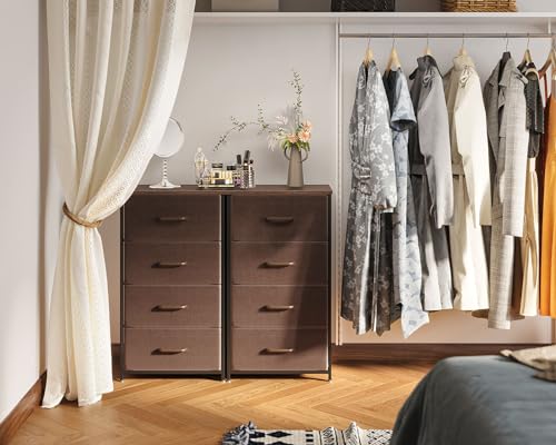 AODK Small Dresser for Bedroom with 4 Storage Drawers, Brown | Dressers Chest of Drawers Fabric Dresser with Sturdy Steel Frame, Dressers for Closet with Wood Top - color: Brown