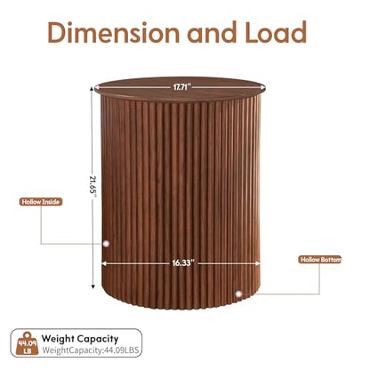 AVZEAR Small Round Side Table Fluted Night Stand Set of 2, 17.7" Mid Century Modern End Table, Circle Bedside Tables Wood Nightstands for Small Spaces, Living Room, Bedroom (Rustic Walnut) - color: Walnut, size: 17.7"D x 17.7"W x 21.6"H