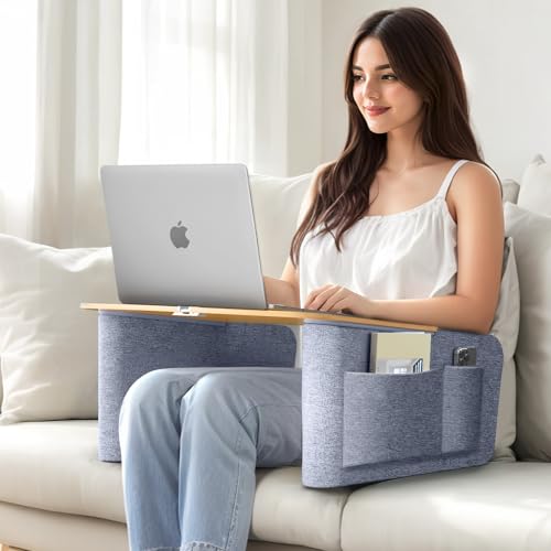 OPTIXCELL Lap Desk for Adults, Extra Large Laptop Stand with Arm Rests | Ergonomic Pillow Laptop Table Suitable for Bed, Couch, Floor, Work, Gaming, Reading & College Dorm Room - color: Wood