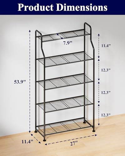 Kitsure 5-Tier Plant Stand Indoor & Outdoor, 27" x 11.4" x 53.9", Black | Metal Plant Shelf with Adjustable Leveling Feet, Easy to Assemble Planter Stand for Patio, Balcony, or Garden, Plant Shelves - size: 27" x 11.4" x 53.9"