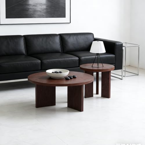 Nesting Coffee Table Set of 2, Burgundy | Modern Wooden Coffee Table, Circle Tea Table and End Table Set, Accent Center Tables for Living Room, Office - color: Burgundy, style: Coffee Table Set of 2