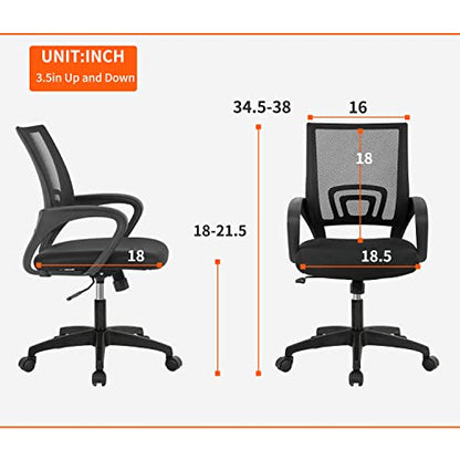 BestOffice Ergonomic Office Chair | Mid-Back Swivel Desk Chair | Black | with Lumbar Support, Adjustable Height & Breathable Backrest | Sponge Seat & Rolling Wheels | for Home, Office | Pack of 1 - color: Black, style: pack of 1