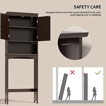 Gizoon Over the Toilet Storage Cabinet with Adjustable Shelf and Double Doors, Bathroom Space Saver Organizer Above Toilet with Open Shelf, Taller Wooden Free Standing Toilet Rack -Espresso - color: Espresso