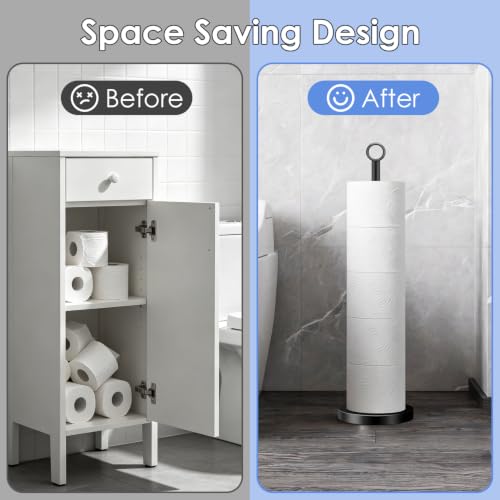 TACGEA Toilet Paper Holder Stand(with Reserve Function), Free-Standing Spare Rolls Storage Holder, Stainless Steel Matte Black - color: Matte Black (With Top Ring)