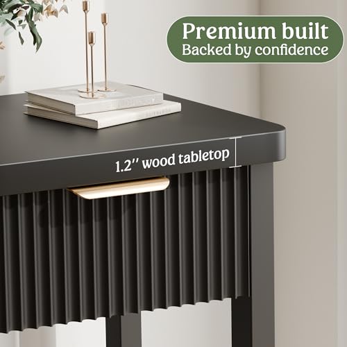 Fluted Console Table, 51 Inch Entryway Table with 3 Drawers | Scandi farmhouse look with quiet full-extension slides, open lower shelf, profile for hallway, entry, foyer or behind sofa. - color: Black