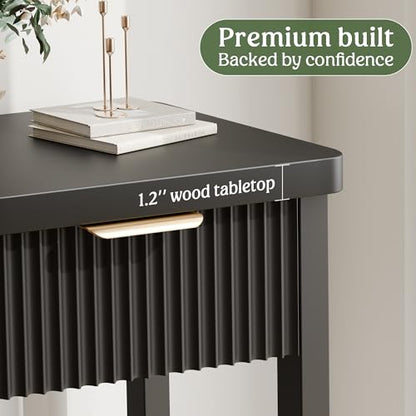 Fluted Console Table, 51 Inch Entryway Table with 3 Drawers | Scandi farmhouse look with quiet full-extension slides, open lower shelf, profile for hallway, entry, foyer or behind sofa. - color: Black