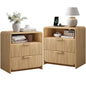 24" Fluted Nightstand Set of 2 with Charging Station, Bedside Table with Metal Handle, NightStand with 2 Drawer and Shelf, End Table for Bedroom, Curved Profile, Natural Oak - color: Natural Oak-2 Drawers, size: 2 Drawers
