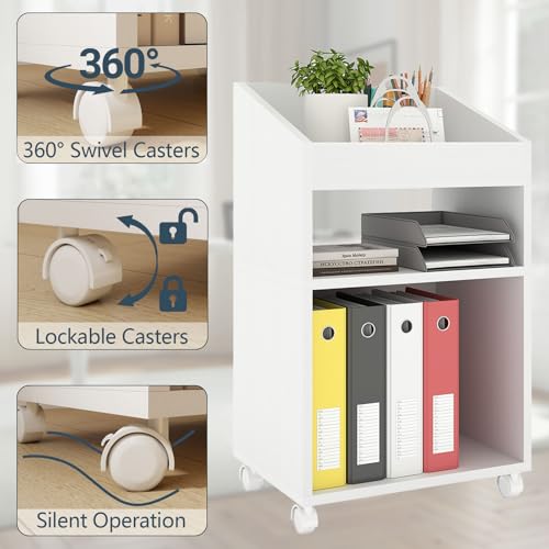 3-Tier Mobile Files Cabinet, Under Desk White Storage Organizer with Wheels for Home Office (White)