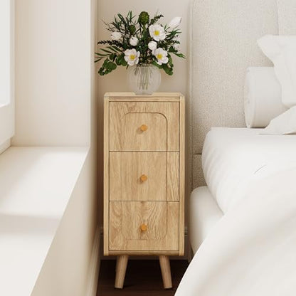 Small Nightstand Set of 2, Narrow Nightstand Slim Couch Side Table with Drawers, Wood End Tables with Storage for Living Room, Bedroom, Small Spaces (Natural-2pcs) - color: 3drawers-natural-2pcs