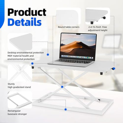Standing Desk Converter Height Adjustable, Sit to Stand up Desk Riser Computer Workstation use in Laptop and Single Monitor Ergonomic Desktop Workstation for Home Office - White - size: White