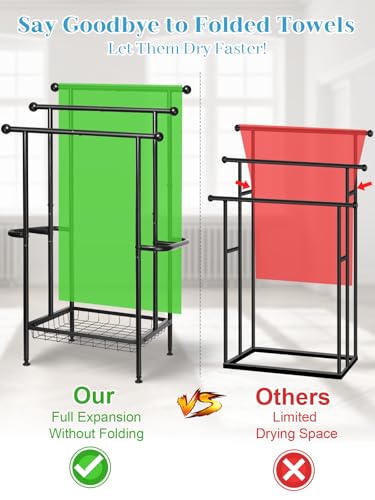 Freestanding Towel Rack for Bathroom, Pool & Outdoor, 3-Tier 39" Metal | Rust-resistant metal towel drying rack with storage basket, designed for oversized towels 24.4" L x 13" W x 39" H - size: 24.4"L x 13"W x 39"H