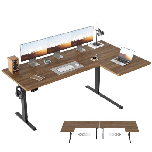 Agilestic 63 Inch Reversible L Shaped Standing Desk, Electric Height Adjustable Desk with Memory Preset, Sit Stand Up Computer Workstation for Home Office, Splice Board, Dark Walnut - color: Dark Walnut, size: 63 x 35 Inch