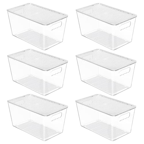 Vtopmart 6 Pack Clear Stackable Storage Bins with Lids, Medium Plastic Containers with Handle for Pantry Organizer and Storage,Perfect for Kitchen,Fridge,Cabinet, Closet,Bathroom Organization - size: M(10"L x 6"W x 5"H)