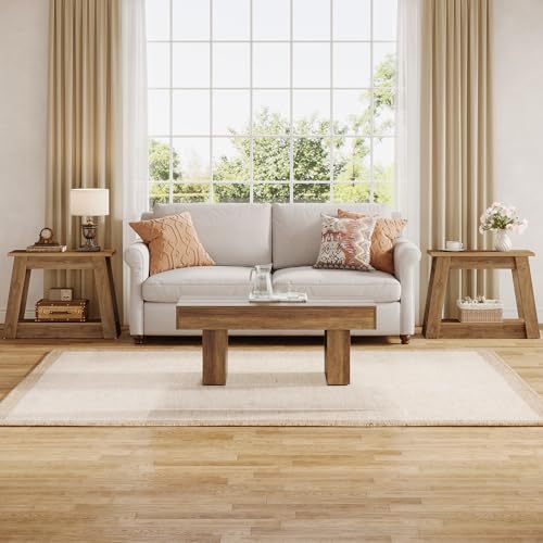 Tribesigns Wood End Table, Small Side Table with 2 Storage Shelves, Rustic Accent Narrow Nightstand for Living Room, Bedroom (2, Light Brown) - color: Light Brown
