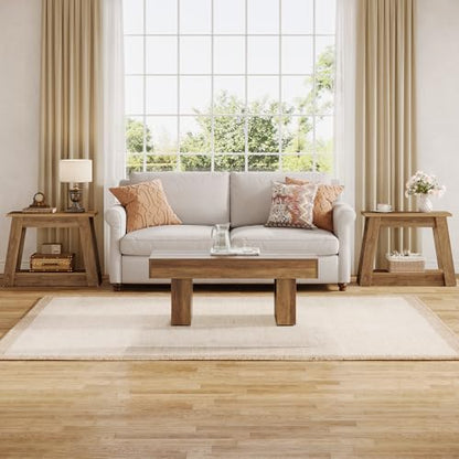 Tribesigns Wood End Table, Small Side Table with 2 Storage Shelves, Rustic Accent Narrow Nightstand for Living Room, Bedroom (2, Light Brown) - color: Light Brown