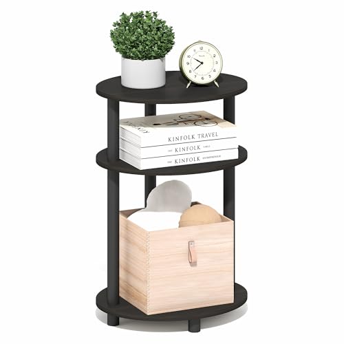 Furinno Turn-N-Tube Side Table, 3-Tier Oval End Table, Night Stand, Bedside Table, for Living Room, Bedroom, Espresso/Black - color: Espresso, size: 1-Pack, Plastic Frame, 3-Tier, 23 Inches Tall