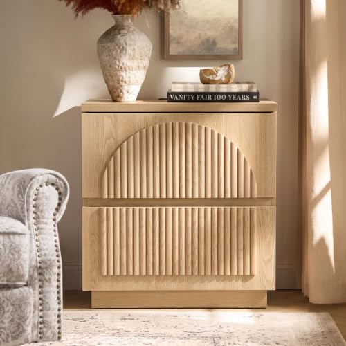 Yechen Fluted Nightstand with Charging Station, Modern Nightstand with Storage, Arched Reeded Night Stand, Bedside Table for Bedroom, Light Wood - color: Natural, size: 1PCS