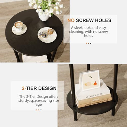 Small Round Side Table, Black Round End Table, 2-Tier Modern Accent/Bedside Table for Living Room-Black - color: Black, size: 1PC