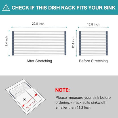 BBXTYLY Extra Large Expandable Roll Up Dish Drying Rack,Over The Sink Drying Rack Sink Cover Kitchen Sink Accessories Kitchen Rolling up Stainless Steel Drainer, Foldable,Rollable（Gray，22.8''-12.4''） - color: Gray, style: 16 tubes,expandable