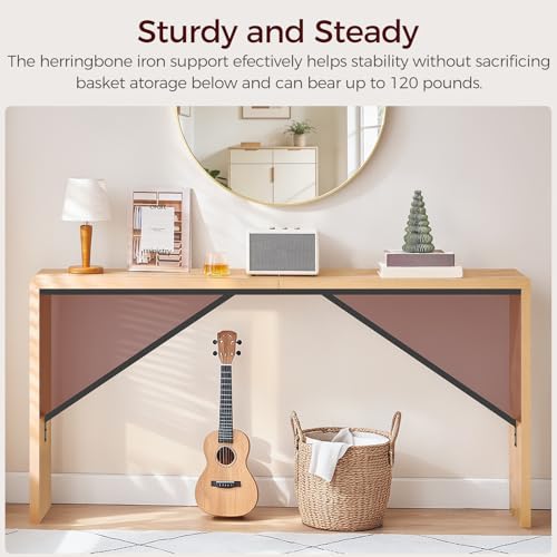 MAHANCRIS Console Table, 62.2" Long Sofa Table Behind Couch, Narrow Entryway Table, Farmhouse Dining Table with Angled Metal Frame, Industrial Console Table for Entryway, Natural CTNB15801 - color: Natural, size: 62.2"L x 9.1"W x 31.5"H